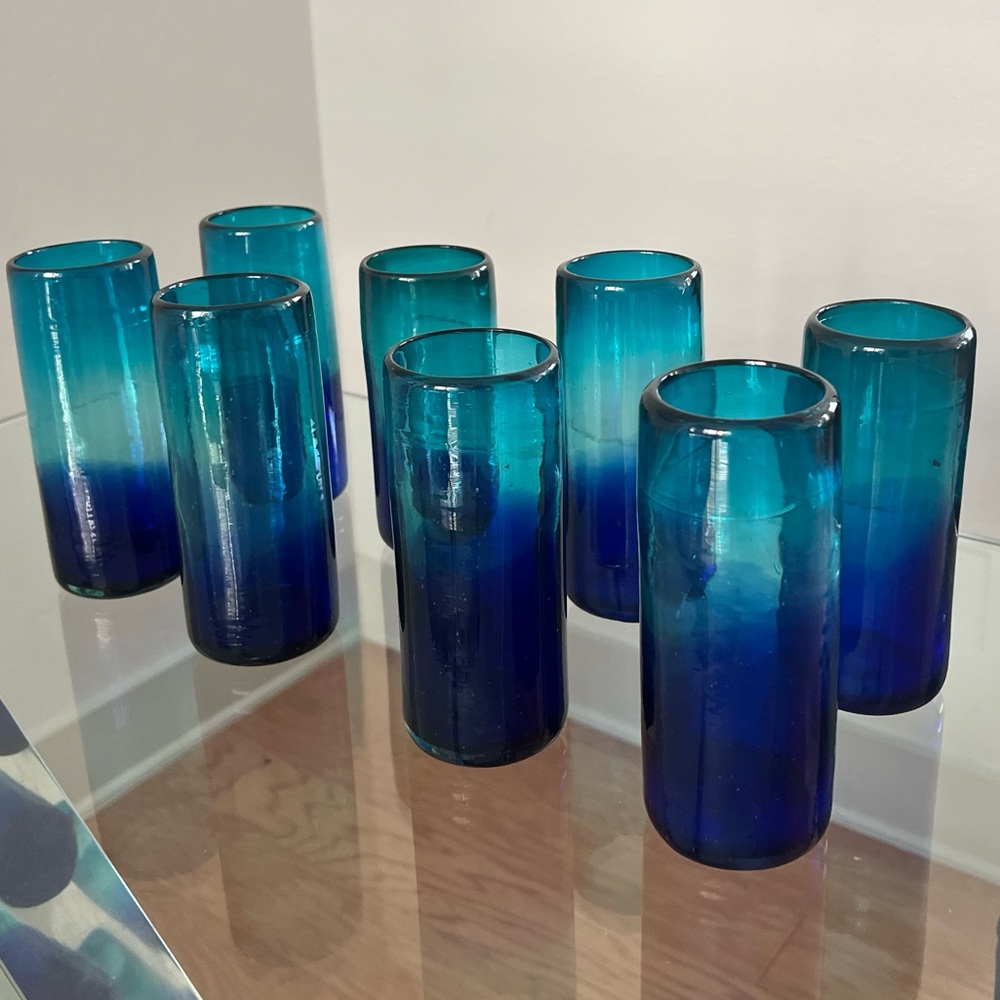 Crate and Barrel - Blue Artisan Mexican Glassware